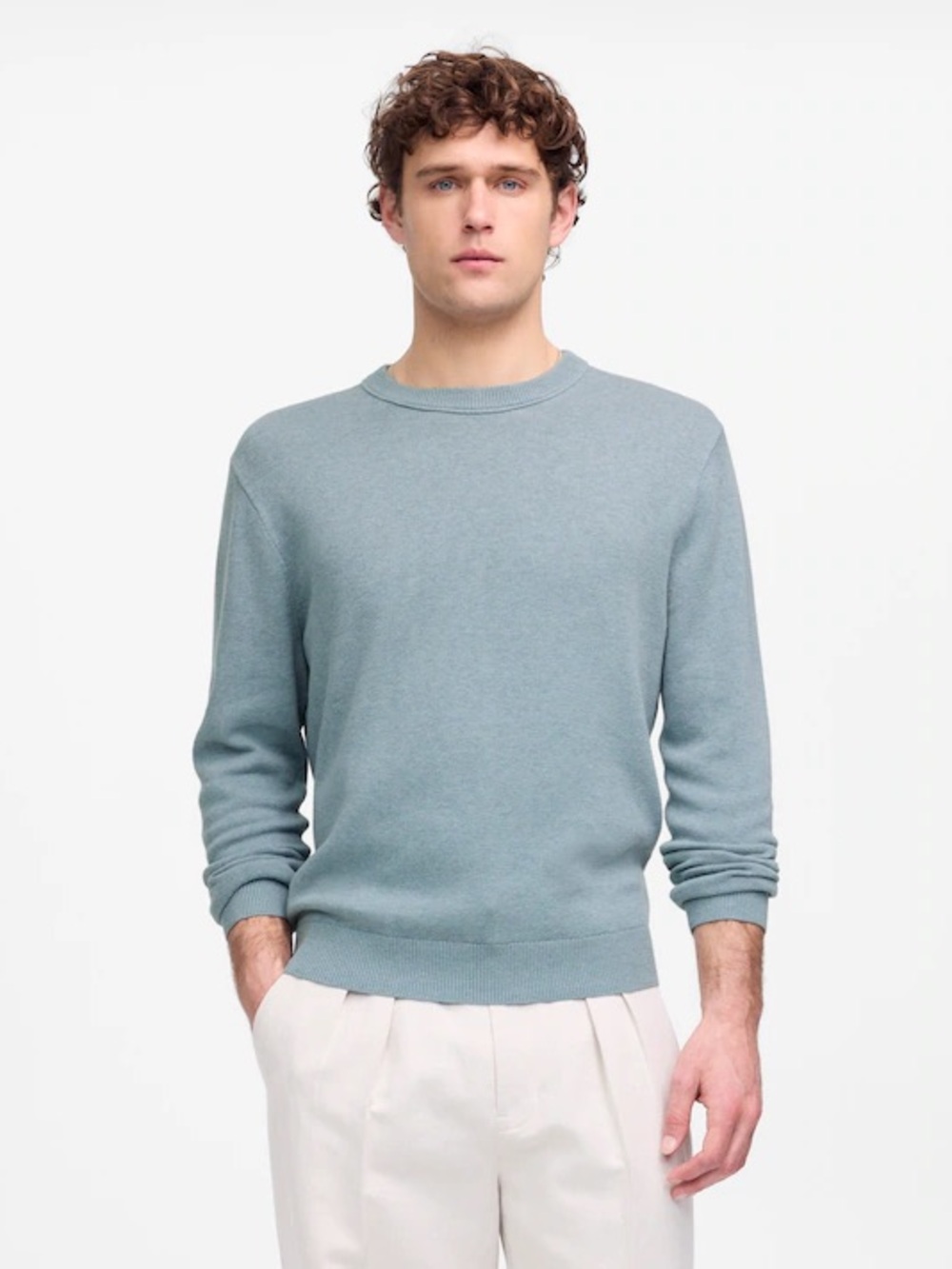 Madewell Men’s Crewneck Sweater Linen Blend Blue Size Medium
